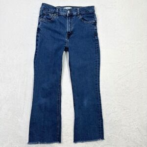 MNG Denim Sienna Womens Jeans Size‎ 8 Blue Cropped Raw Hem Flare Leg Dark Wash